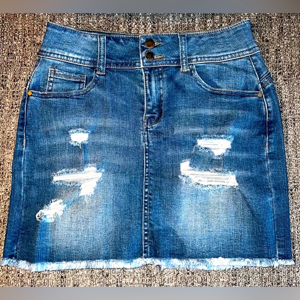 C’EST TOI Size Small Blue Jean Skirt 14” waist and 14” length